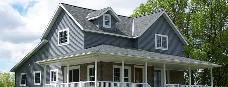 Gray asphalt shingle roof on a Western New York home